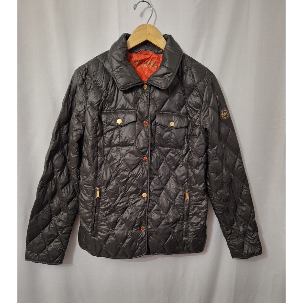 Michael Kors Ultra Lightweight Down Fill Puffer Jacket Womens Large Snap Button